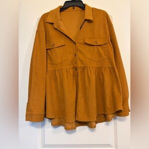 SHEIN Corduroy Peplum Button-Front Shirt Jacket in Mustard